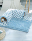 2-in-1 Plush Cat Tunnel Bed – Plaid Checkered Design