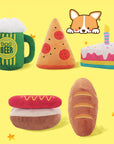 Plush Pizza & Hot Dog Shaped Squeaky Dog Chew Toy