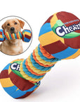 Rainbow Dumbbell Dog Toy – Squeaky, Durable & Rope Interactive