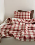 Refined Plaid Faux Lambswool Throw Blanket with Pom-Poms – Cozy & Stylish Home Décor