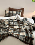 Refined Plaid Faux Lambswool Throw Blanket with Pom-Poms – Cozy & Stylish Home Décor
