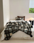 Refined Plaid Faux Lambswool Throw Blanket with Pom-Poms – Cozy & Stylish Home Décor