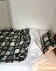 Refined Plaid Faux Lambswool Throw Blanket with Pom-Poms – Cozy & Stylish Home Décor