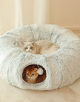2-in-1 Foldable Soft Round Cat Tunnel Bed