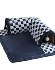 2-in-1 Plush Cat Tunnel Bed – Plaid Checkered Design