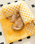 2-in-1 Plush Cat Tunnel Bed – Plaid Checkered Design