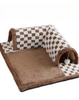 2-in-1 Plush Cat Tunnel Bed – Plaid Checkered Design
