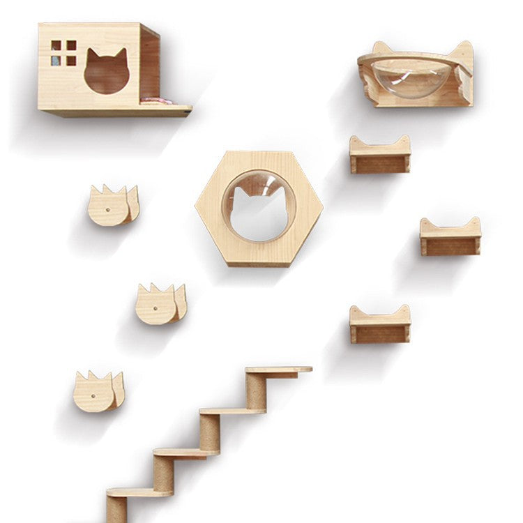 Cat climbing frame wall-mounted solid wood wall-mounted cat nest cat tree integrated cat climber space capsule non-occupied Wall-mounted cat climbing column
