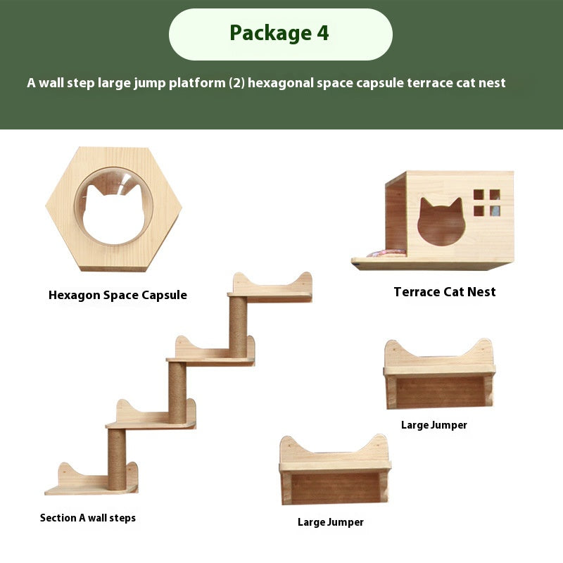 Cat climbing frame wall-mounted solid wood wall-mounted cat nest cat tree integrated cat climber space capsule non-occupied Wall-mounted cat climbing column