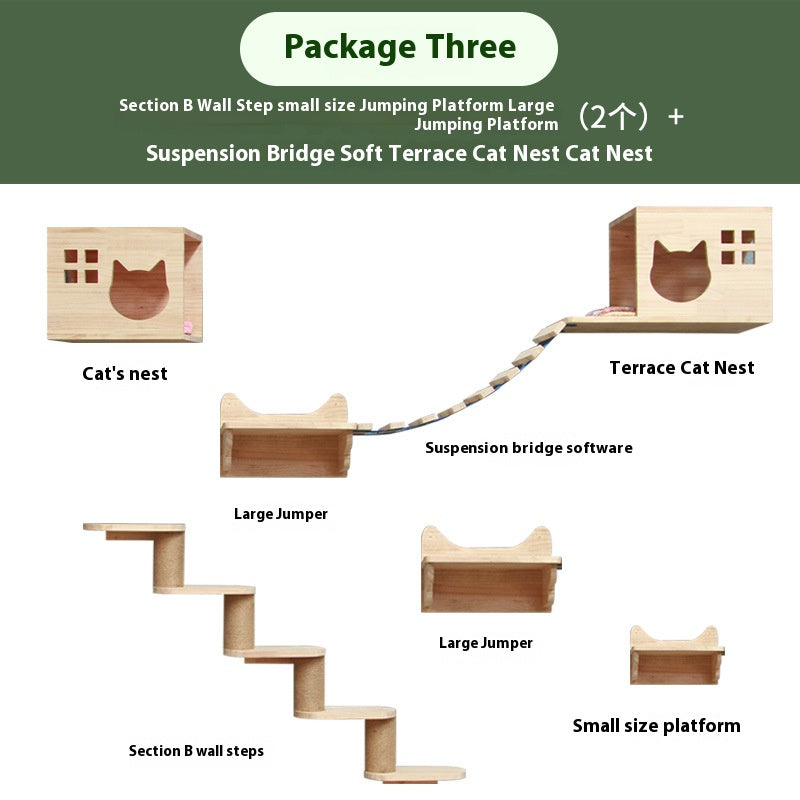 Cat climbing frame wall-mounted solid wood wall-mounted cat nest cat tree integrated cat climber space capsule non-occupied Wall-mounted cat climbing column