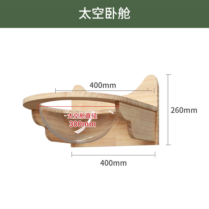 Wall-Mounted Cat Tree – Solid Wood Climber with Nest &amp; Capsule