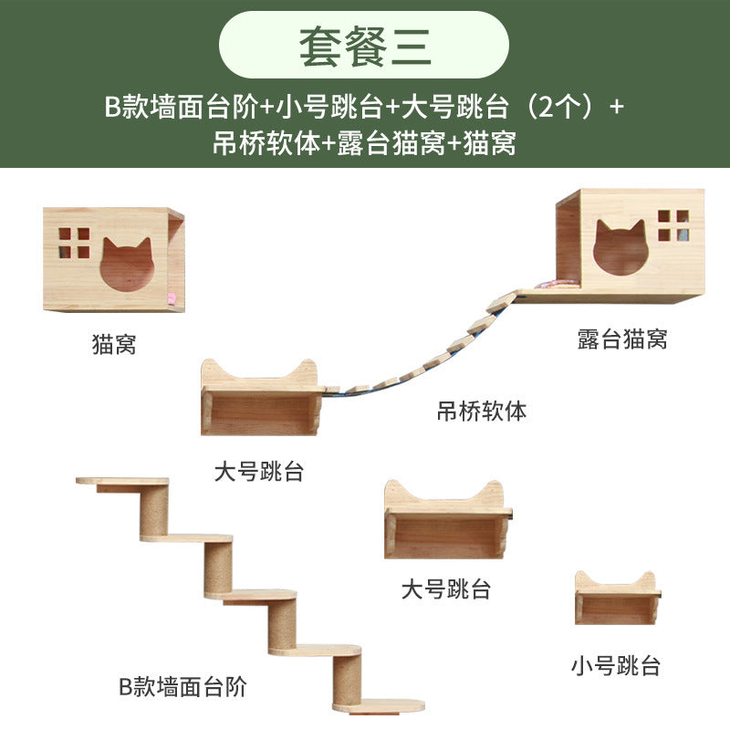 Wall-Mounted Cat Tree – Solid Wood Climber with Nest &amp; Capsule