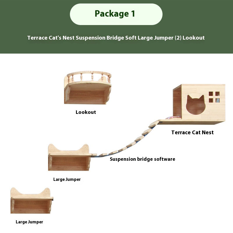 Cat climbing frame wall-mounted solid wood wall-mounted cat nest cat tree integrated cat climber space capsule non-occupied Wall-mounted cat climbing column