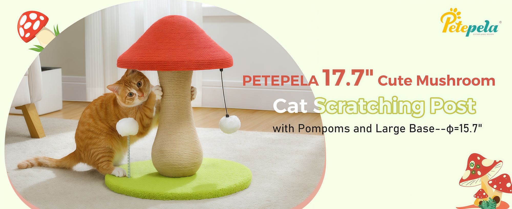 Mushroom Cat Claw Post - Hemp Wrap, Small and Medium-sized Cats, No Assembly Required🍄🍄 - Pawhearth