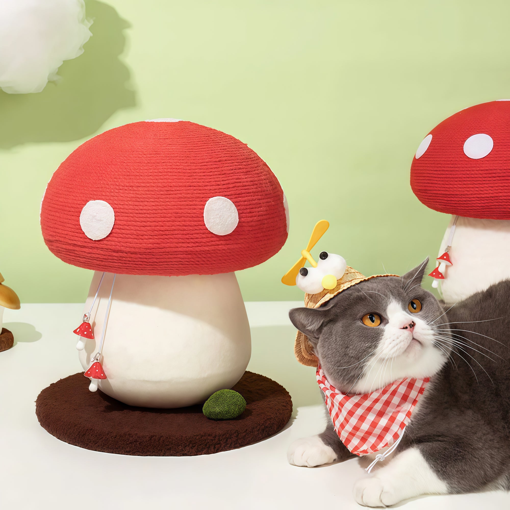 Mushroom Cat Claw Post - Hemp Wrap, Small and Medium-sized Cats, No Assembly Required🍄🍄 - Pawhearth