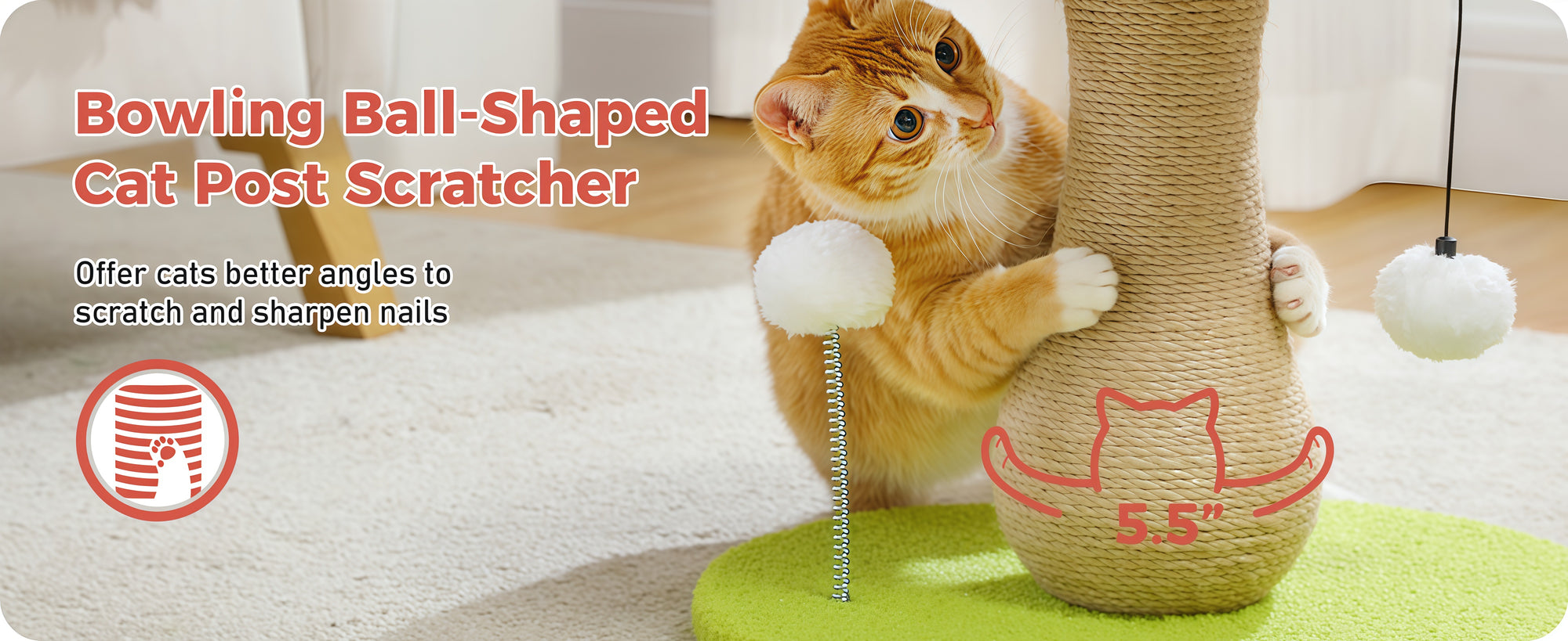 Mushroom Cat Claw Post - Hemp Wrap, Small and Medium-sized Cats, No Assembly Required🍄🍄 - Pawhearth