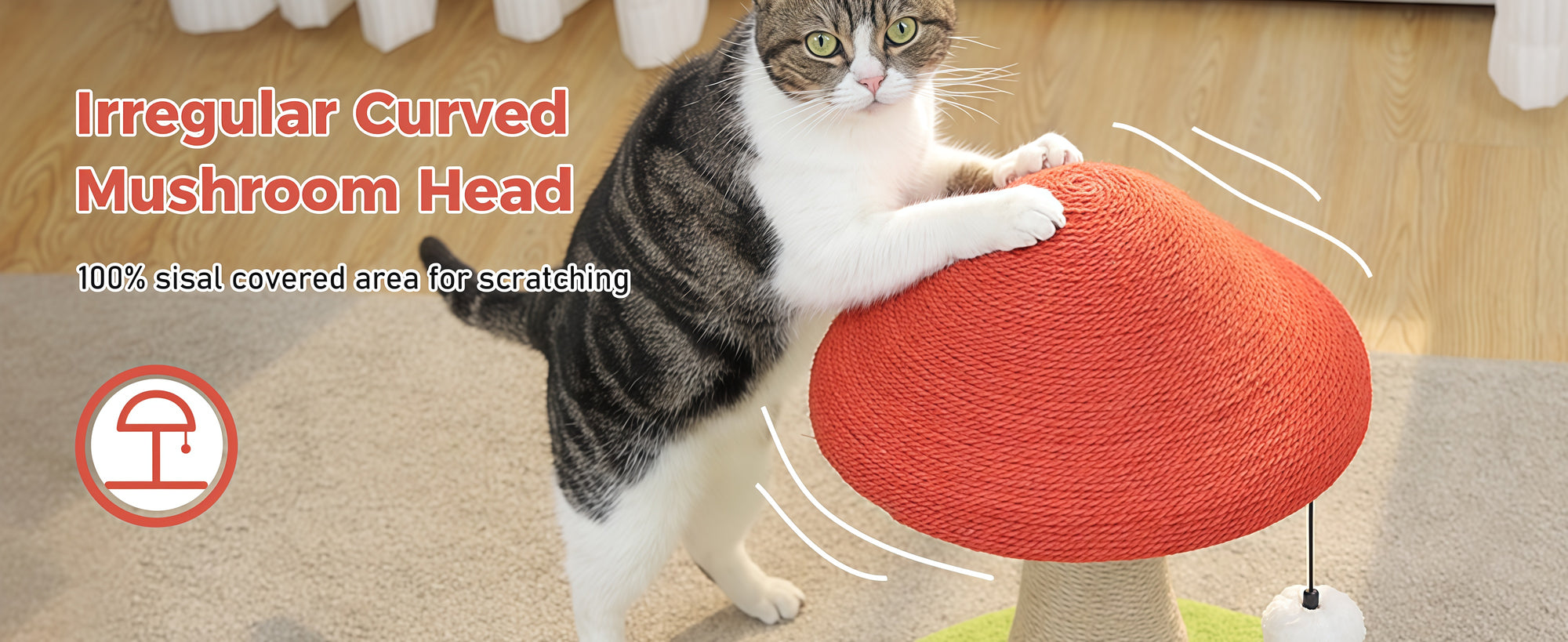Mushroom Cat Claw Post - Hemp Wrap, Small and Medium-sized Cats, No Assembly Required🍄🍄 - Pawhearth