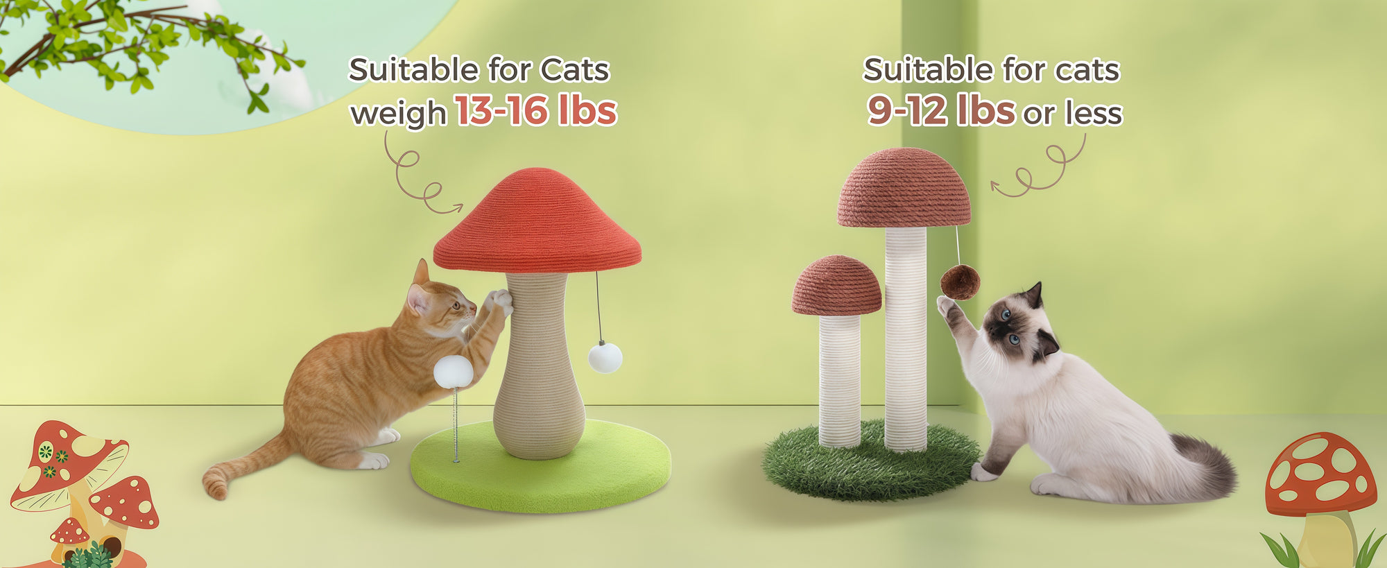 Mushroom Cat Claw Post - Hemp Wrap, Small and Medium-sized Cats, No Assembly Required🍄🍄 - Pawhearth