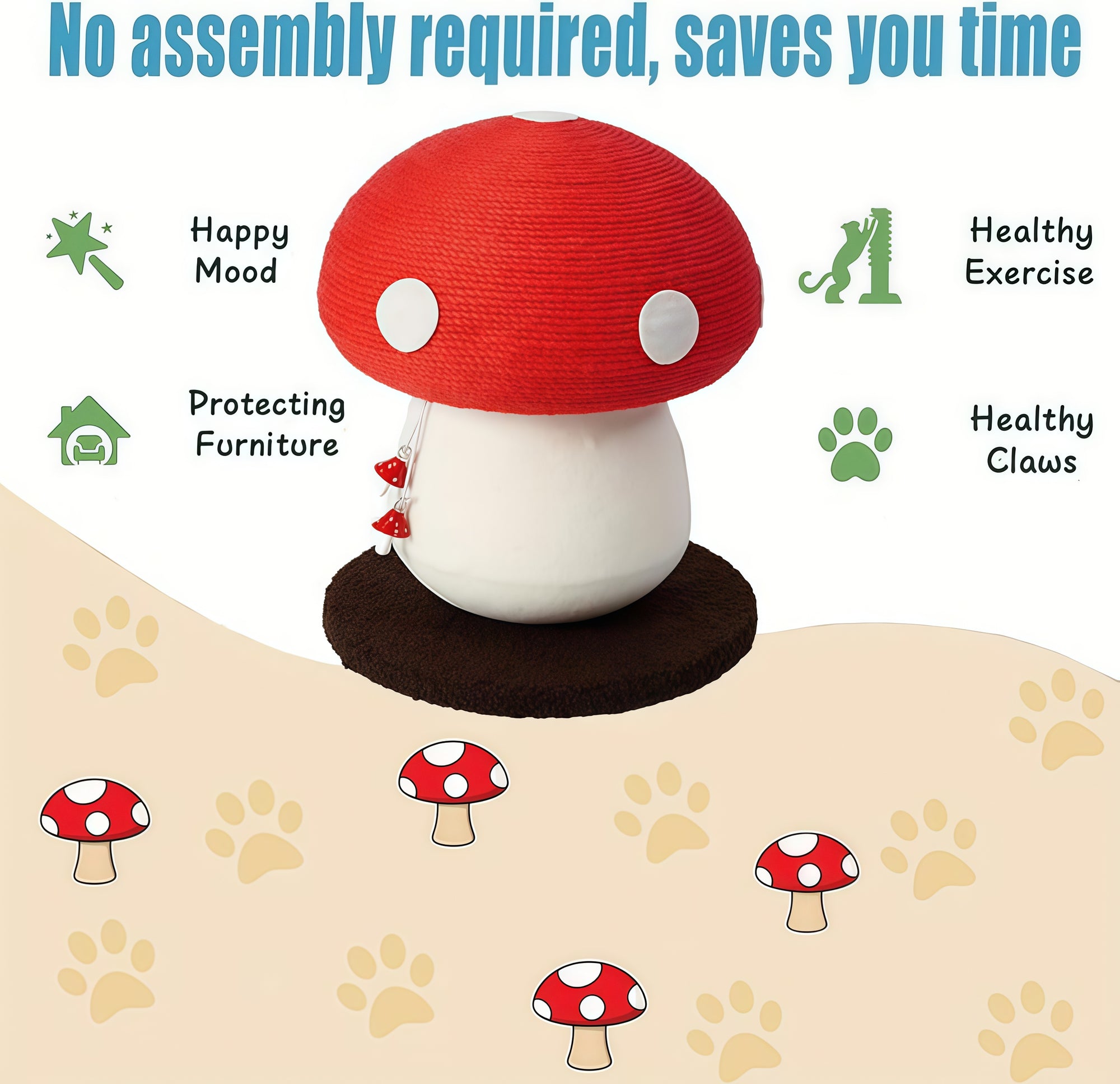 Mushroom Cat Claw Post - Hemp Wrap, Small and Medium-sized Cats, No Assembly Required🍄🍄 - Pawhearth