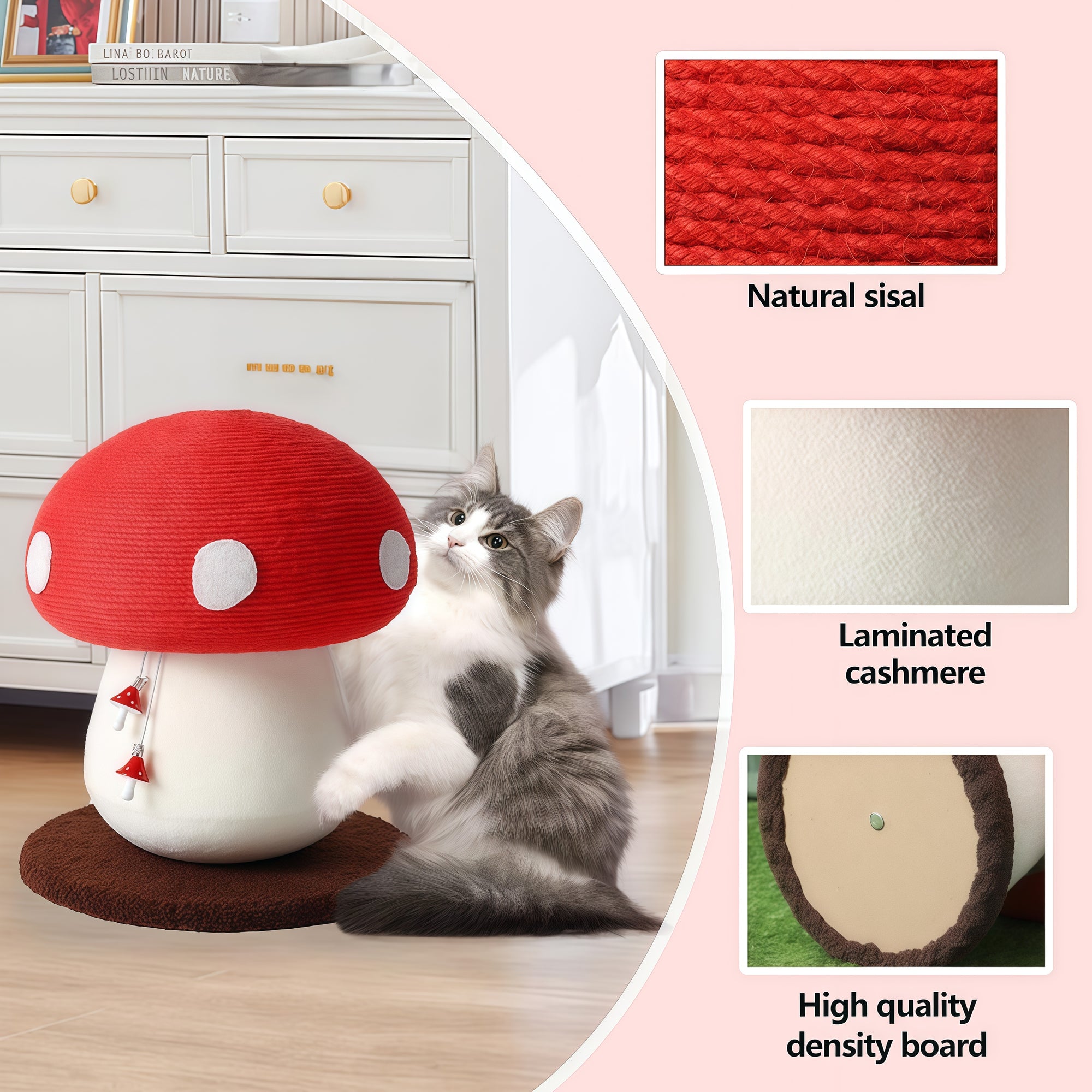 Mushroom Cat Claw Post - Hemp Wrap, Small and Medium-sized Cats, No Assembly Required🍄🍄 - Pawhearth