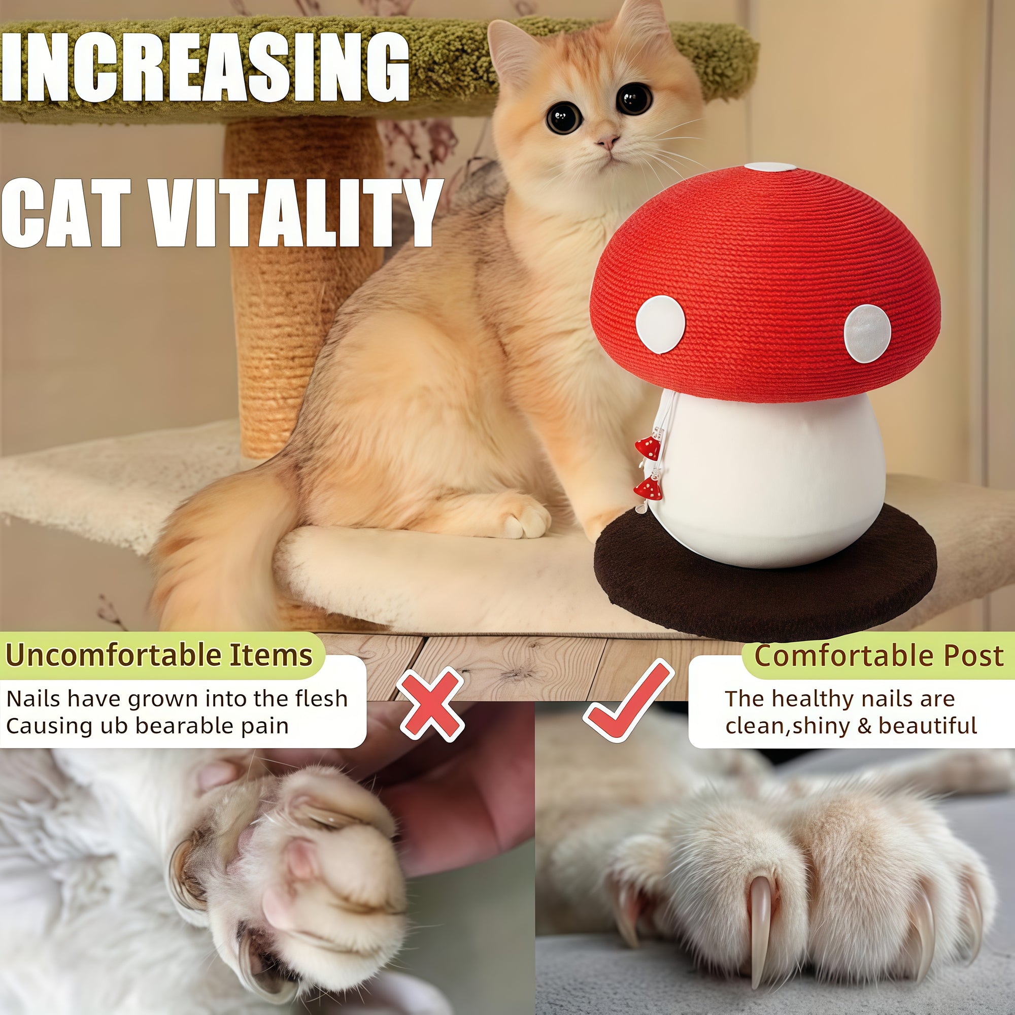 Mushroom Cat Claw Post - Hemp Wrap, Small and Medium-sized Cats, No Assembly Required🍄🍄 - Pawhearth