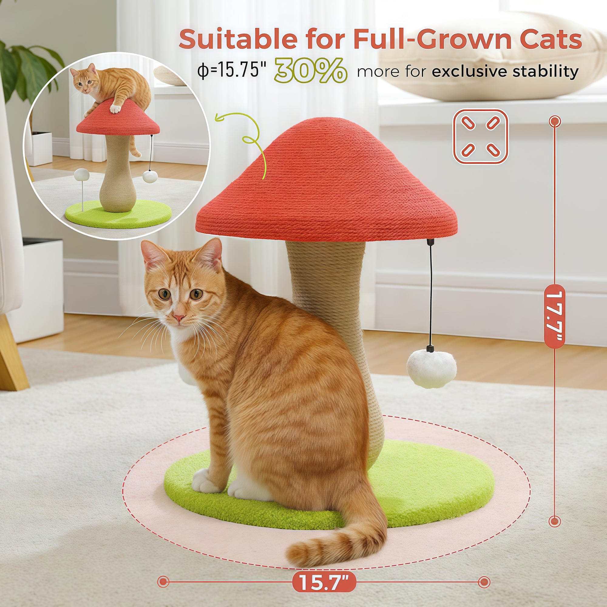 Mushroom Cat Claw Post - Hemp Wrap, Small and Medium-sized Cats, No Assembly Required🍄🍄 - Pawhearth