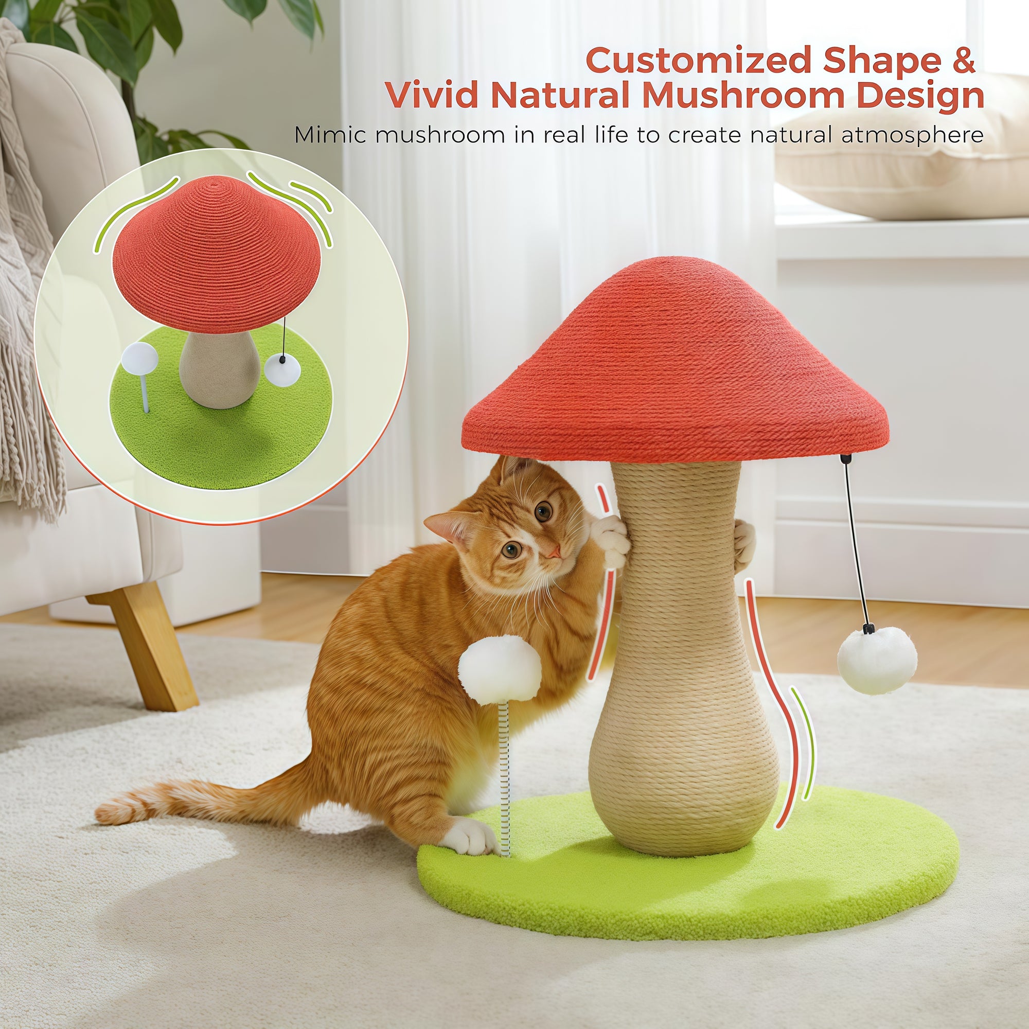 Mushroom Cat Claw Post - Hemp Wrap, Small and Medium-sized Cats, No Assembly Required🍄🍄 - Pawhearth