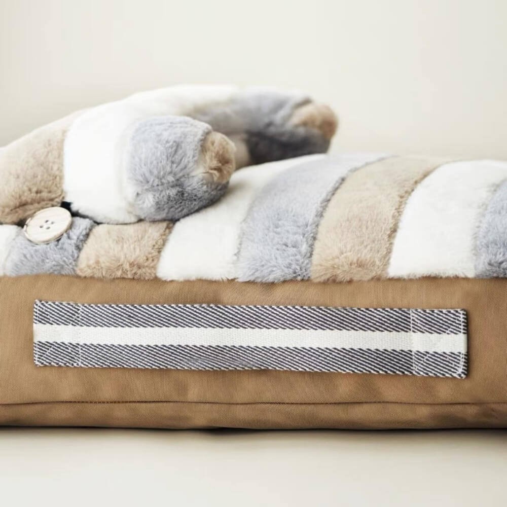 Deluxe-Hundebett aus gestreiftem Plüsch mit Kissen
