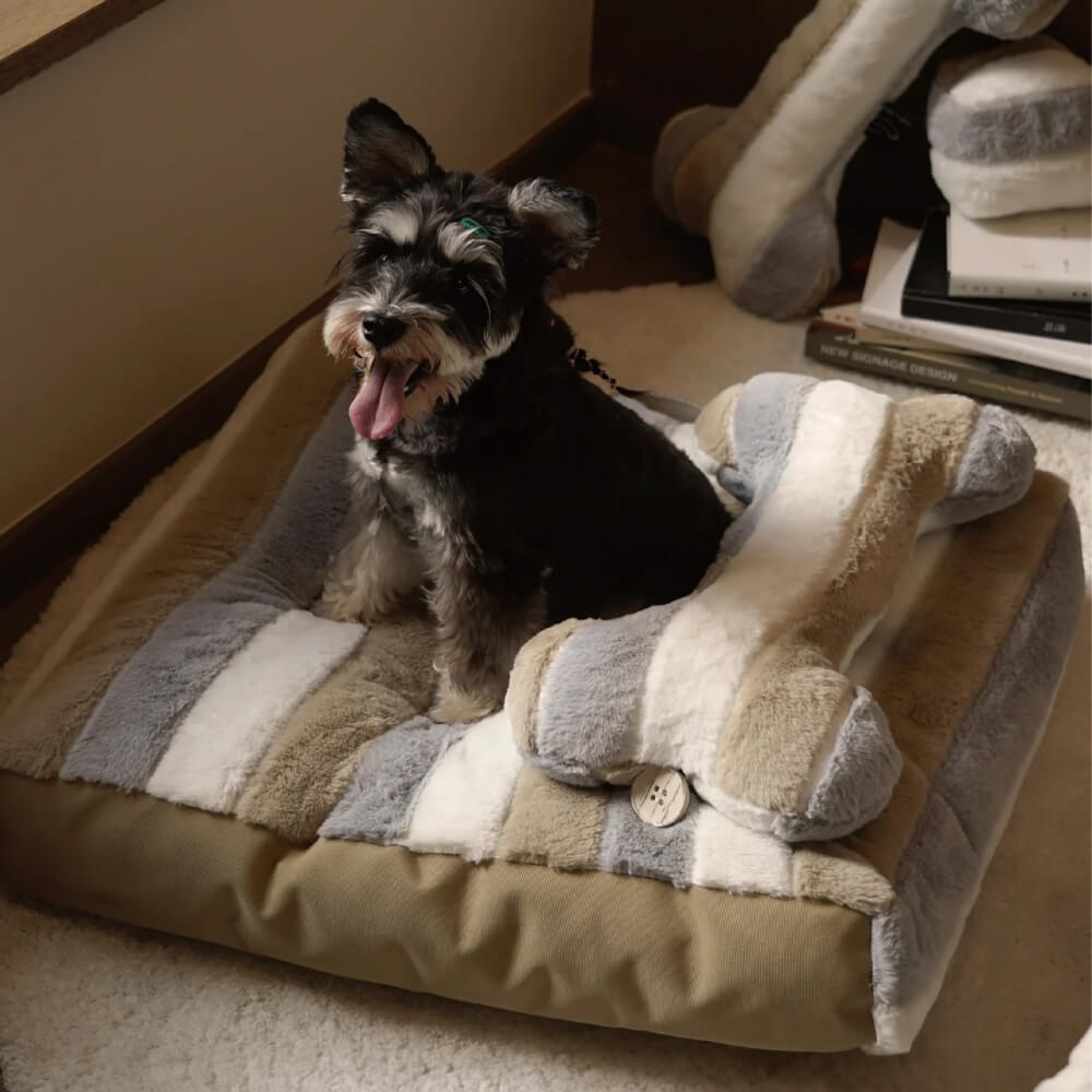Deluxe-Hundebett aus gestreiftem Plüsch mit Kissen