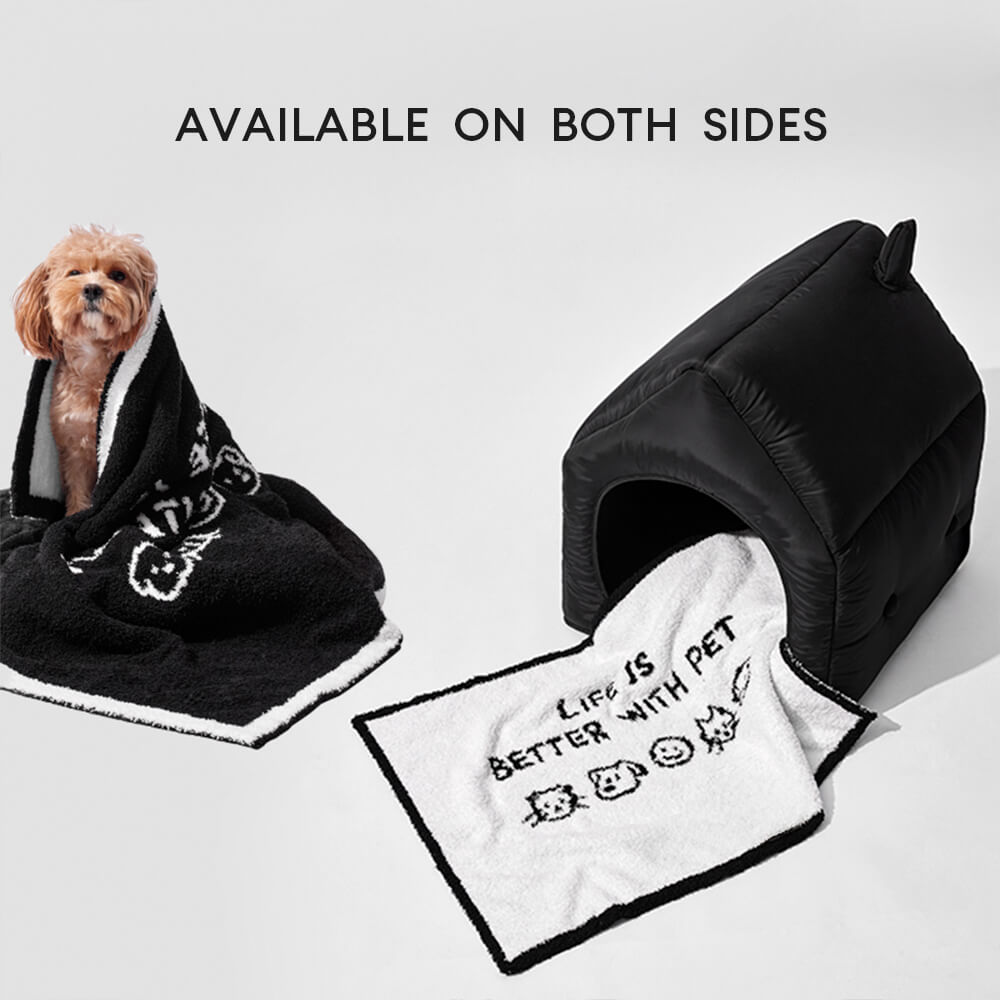 Reversible Black &amp; White Printed Dog &amp; Cat Blanket – Dual-Sided Comfort
