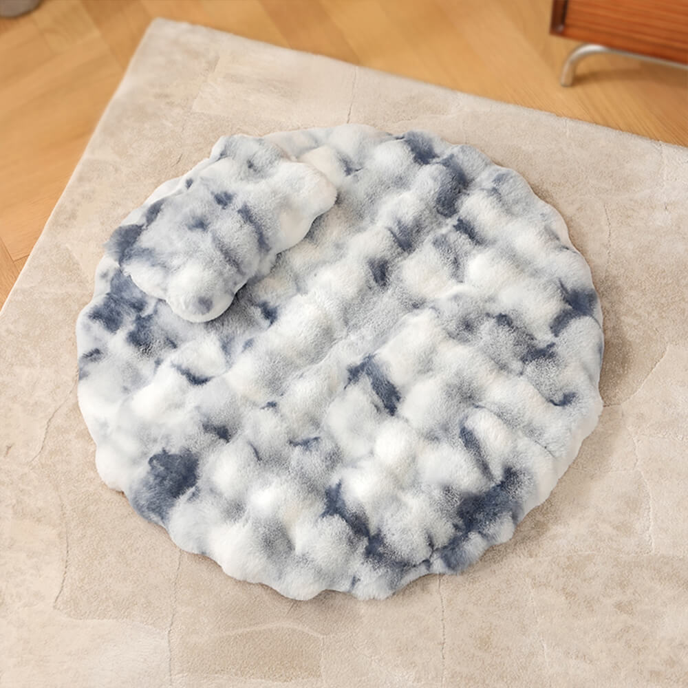 Faux Fur Round Dog &amp; Cat Mat with Pillow – Warmth-Retaining &amp; Cozy