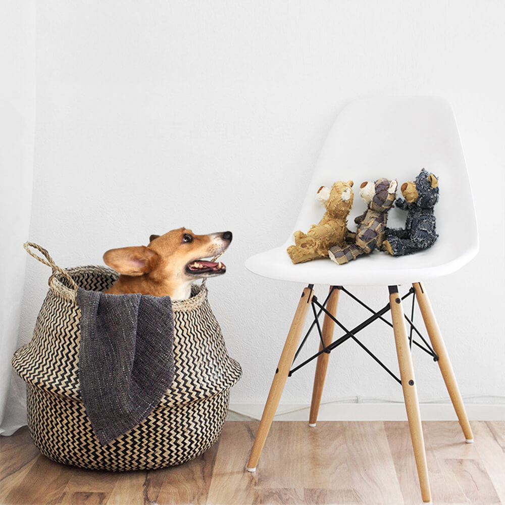 Rustic Denim Bear Dog Toy – Durable &amp; Squeaky Chew Toy