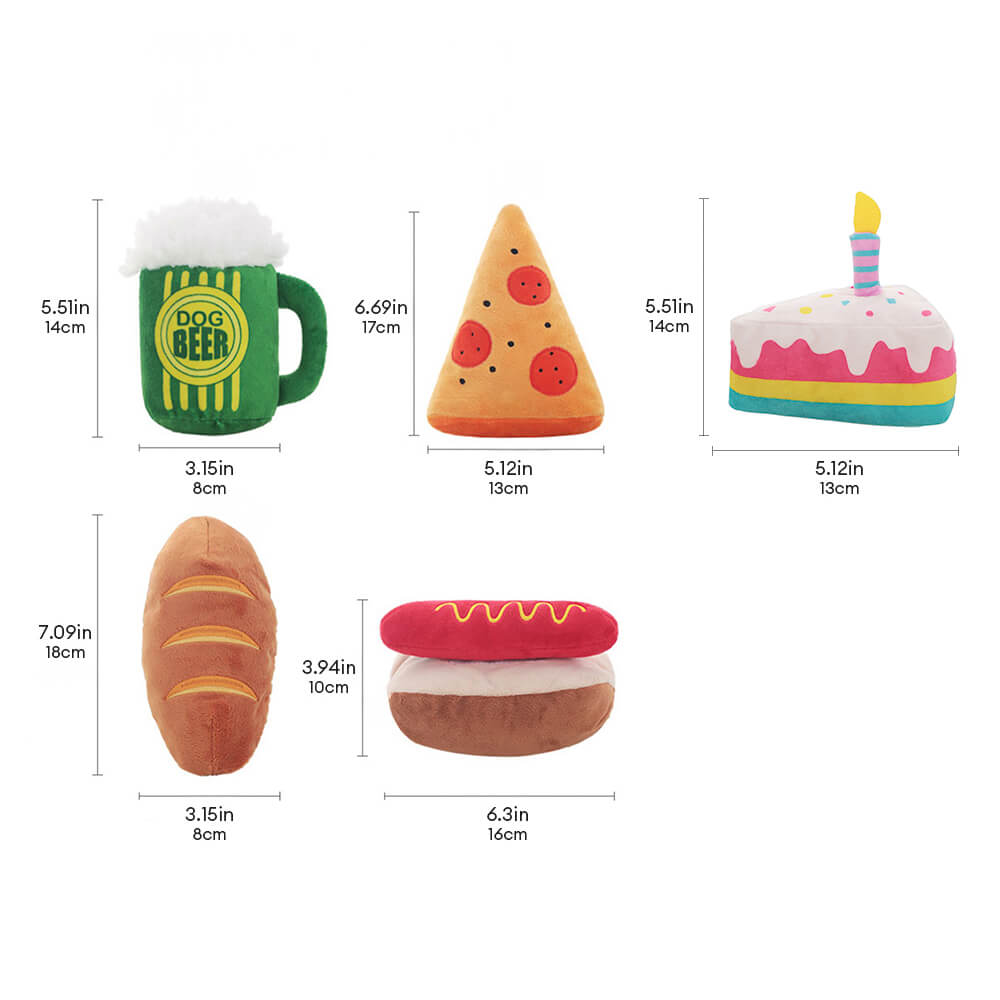 Plush Pizza &amp; Hot Dog Shaped Squeaky Dog Chew Toy