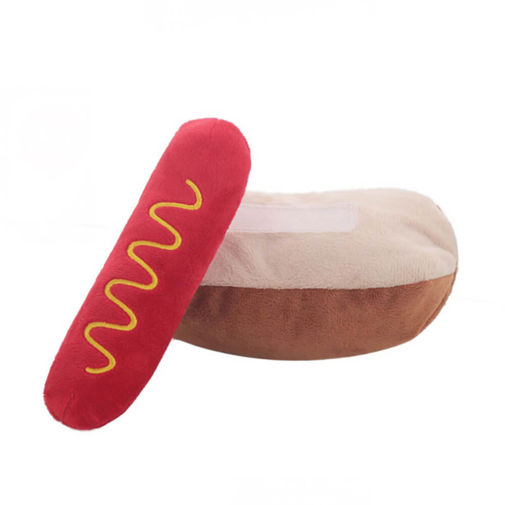 Plush Pizza &amp; Hot Dog Shaped Squeaky Dog Chew Toy