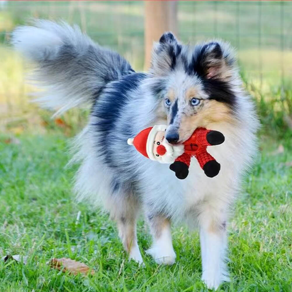 Christmas Rubber Dog Toy – Squeaky &amp; Slow Feeder Doll