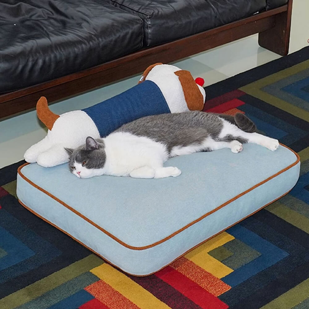 Spacious Denim Dog &amp; Cat Mat with Removable Pillow – Comfortable &amp; Versatile Pet Bed