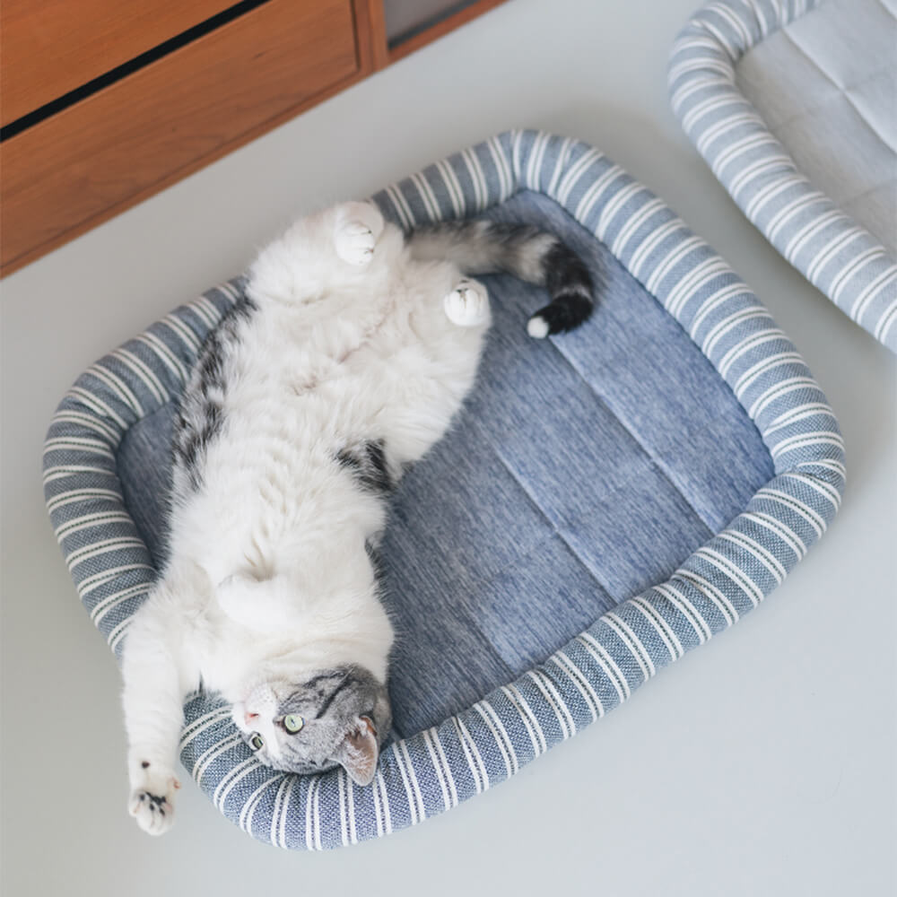 Stylish Striped Cooling Ice Silk Dog &amp; Cat Bed Mat – Soft, Comfortable &amp; Cooling