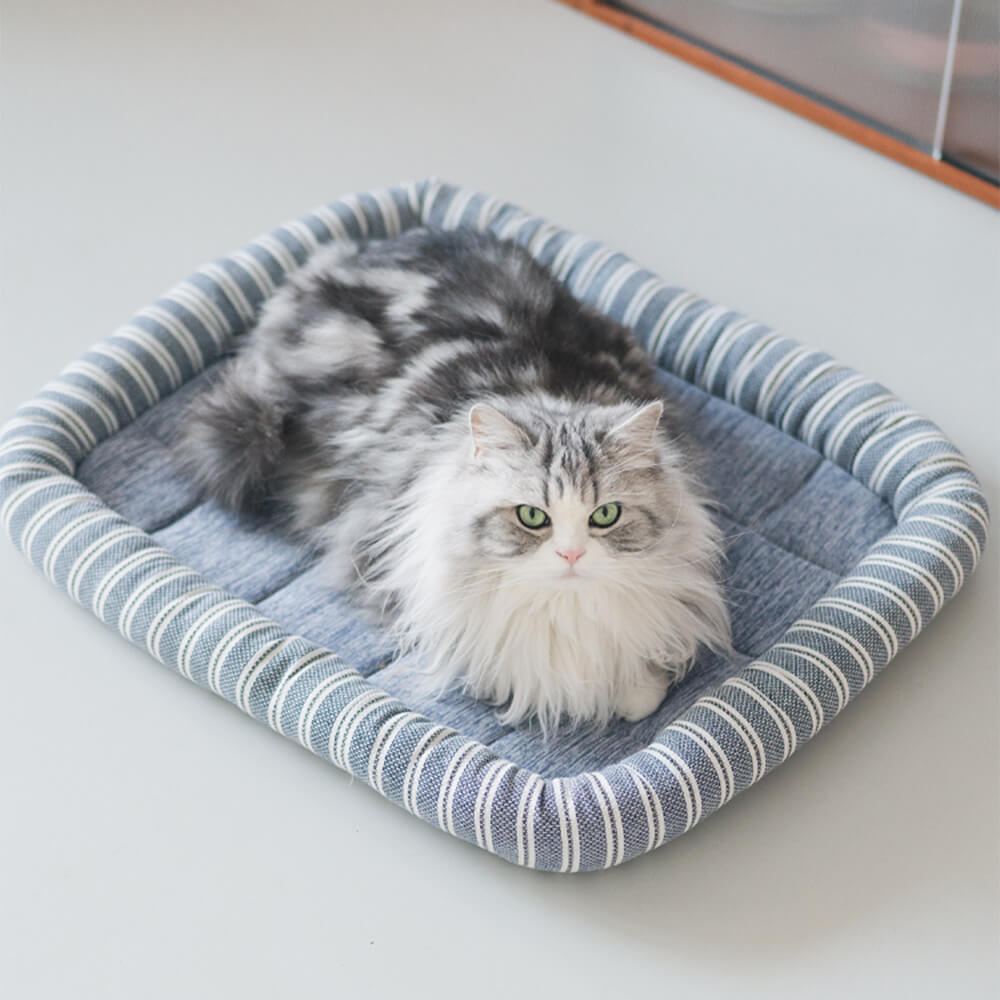 Stylish Striped Cooling Ice Silk Dog &amp; Cat Bed Mat – Soft, Comfortable &amp; Cooling