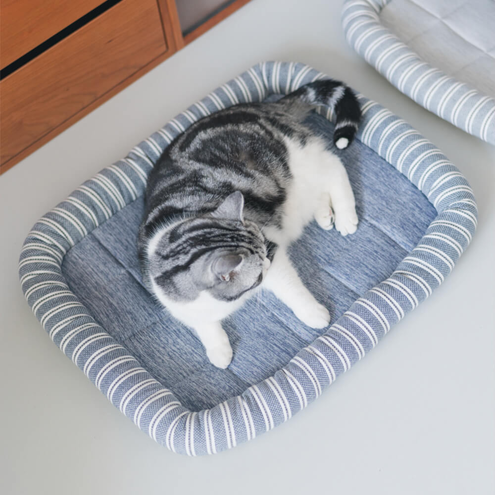 Stylish Striped Cooling Ice Silk Dog &amp; Cat Bed Mat – Soft, Comfortable &amp; Cooling