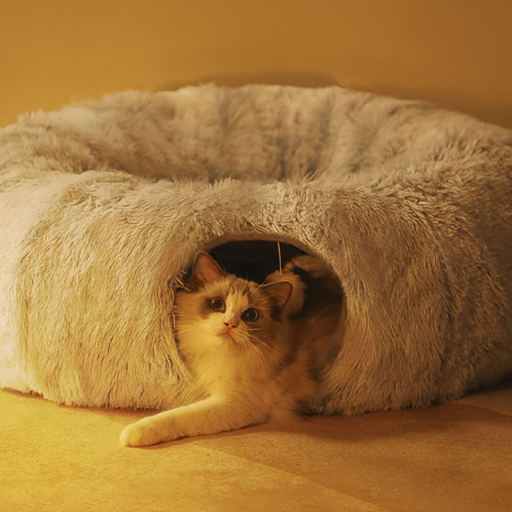 2-in-1 Foldable Soft Round Cat Tunnel Bed