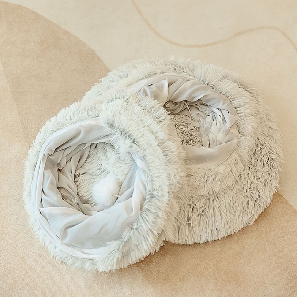 2-in-1 Foldable Soft Round Cat Tunnel Bed
