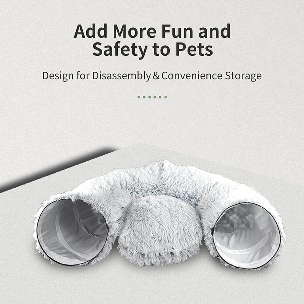 2-in-1 Foldable Soft Round Cat Tunnel Bed