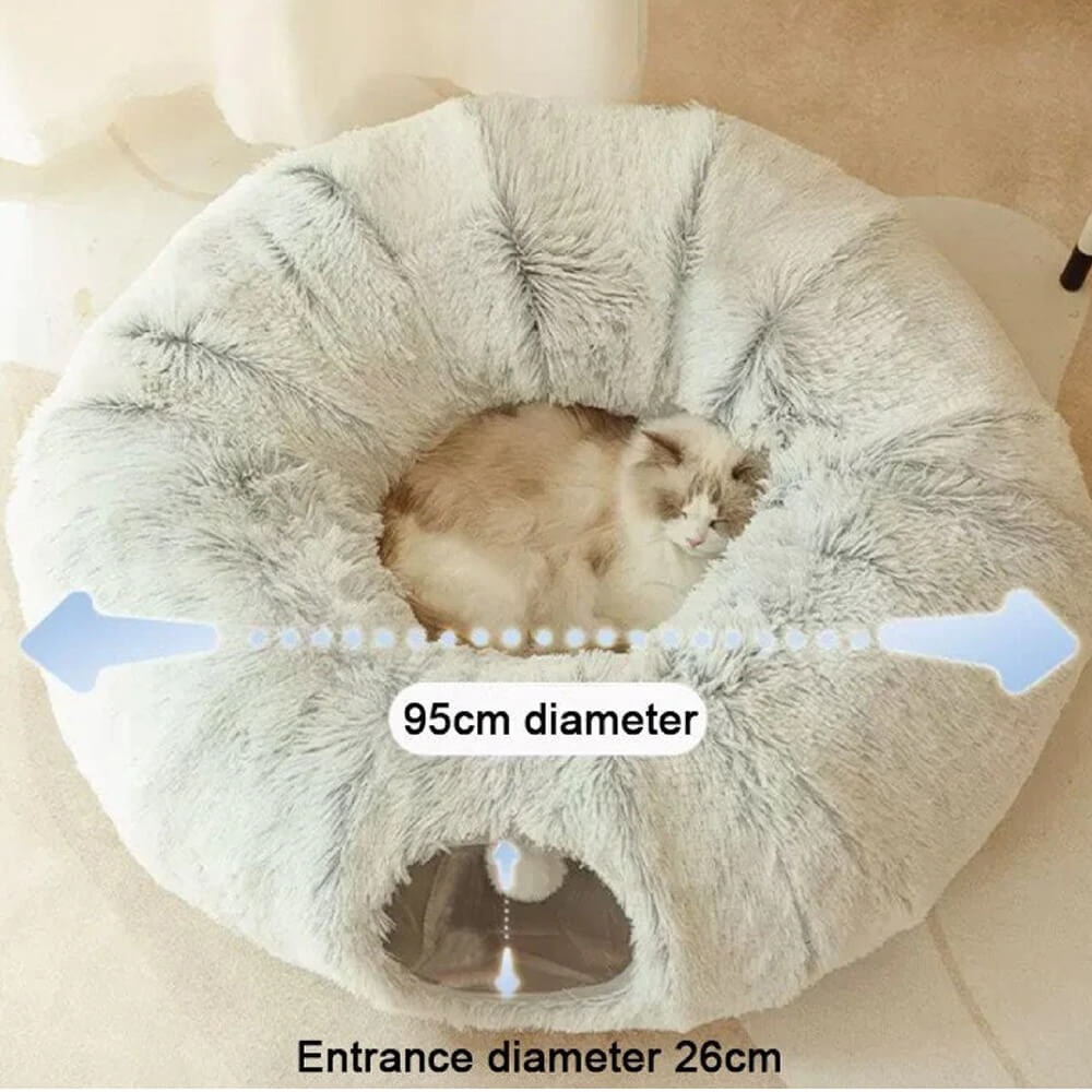 2-in-1 Foldable Soft Round Cat Tunnel Bed