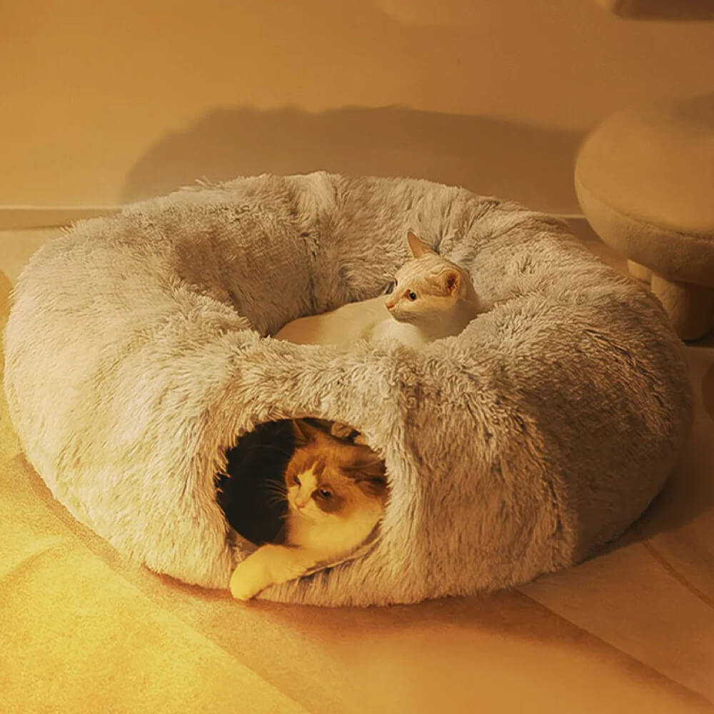 2-in-1 Foldable Soft Round Cat Tunnel Bed