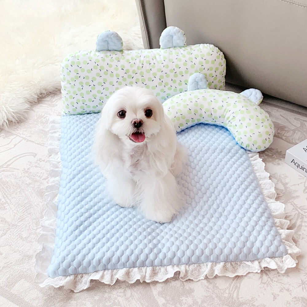 Floral Ice Silk Dog & Cat Cooling Mat Neck Support with Pillow - Pawhearth