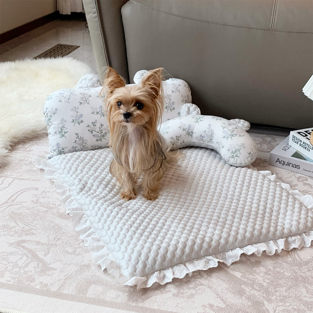Floral Ice Silk Dog & Cat Cooling Mat Neck Support with Pillow - Pawhearth