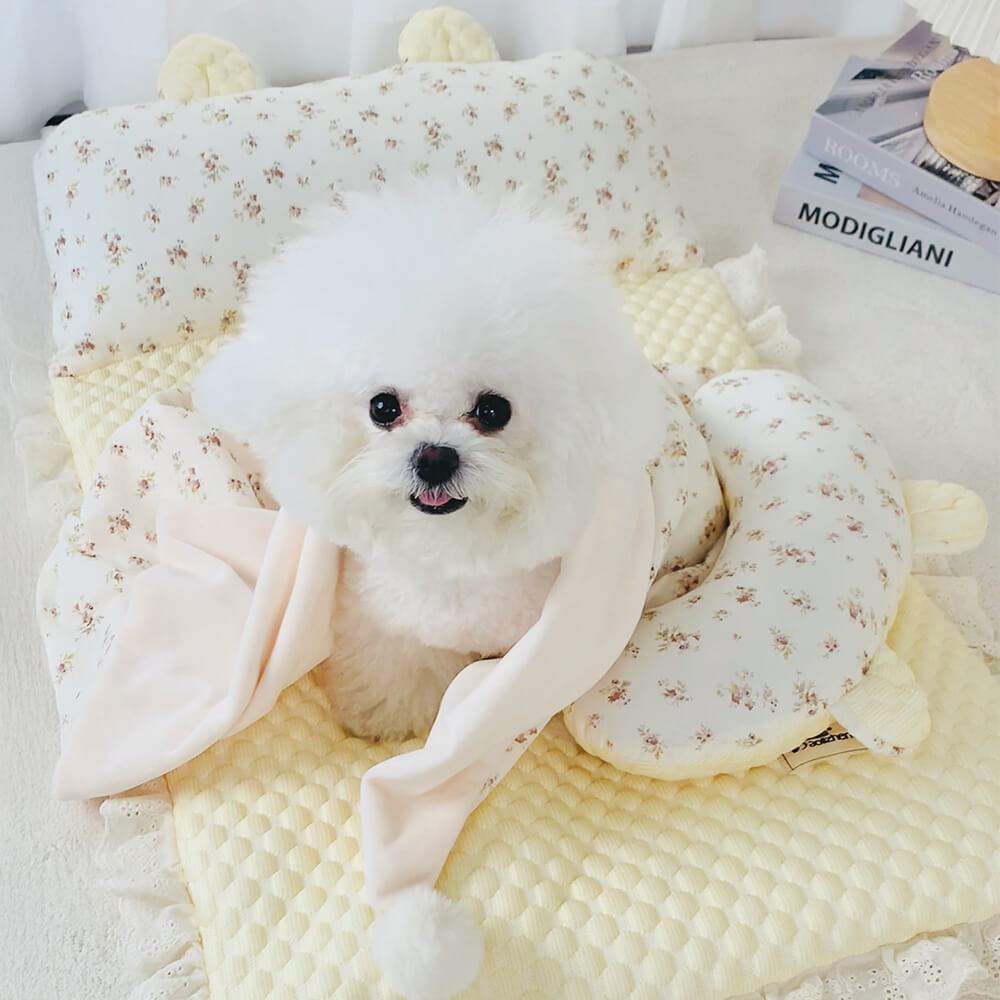 Floral Cooling Mat with Pillow – Comfortable &amp; Cooling Bed for Pets