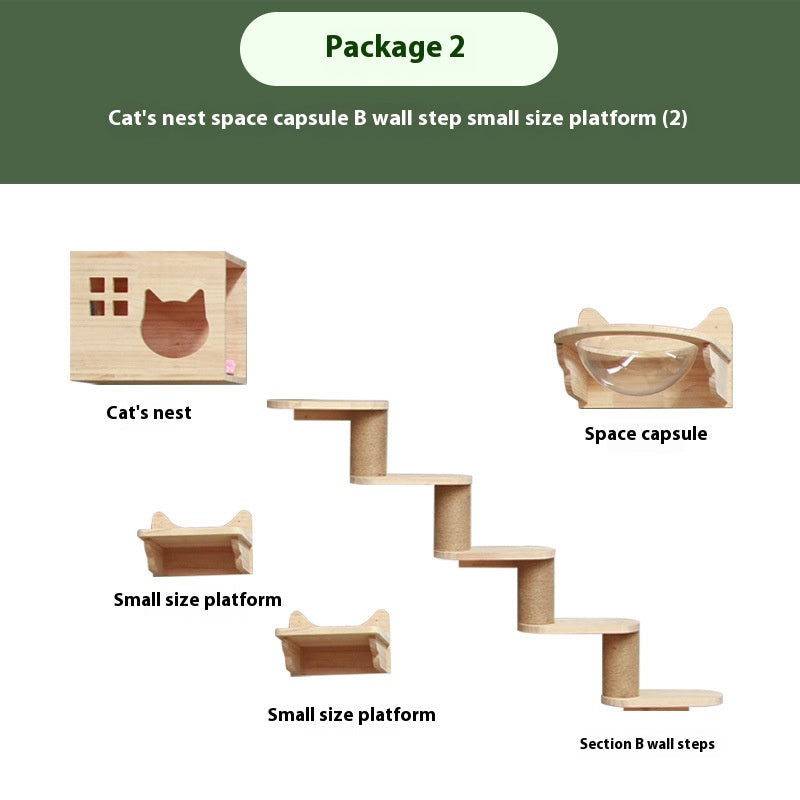 Cat climbing frame wall-mounted solid wood wall-mounted cat nest cat tree integrated cat climber space capsule non-occupied Wall-mounted cat climbing column