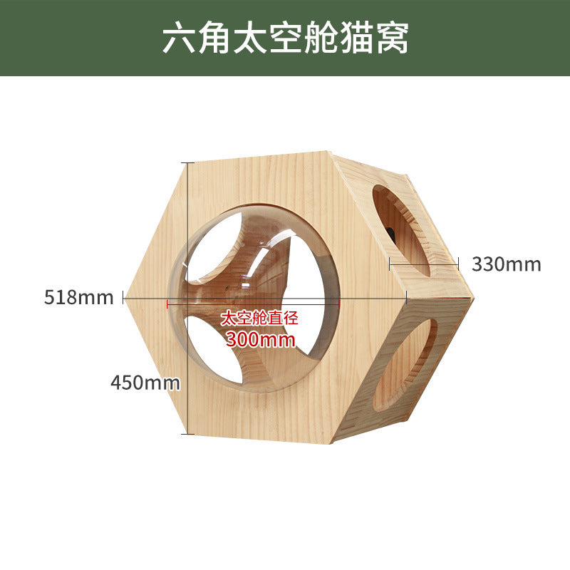 Wall-Mounted Cat Tree – Solid Wood Climber with Nest &amp; Capsule
