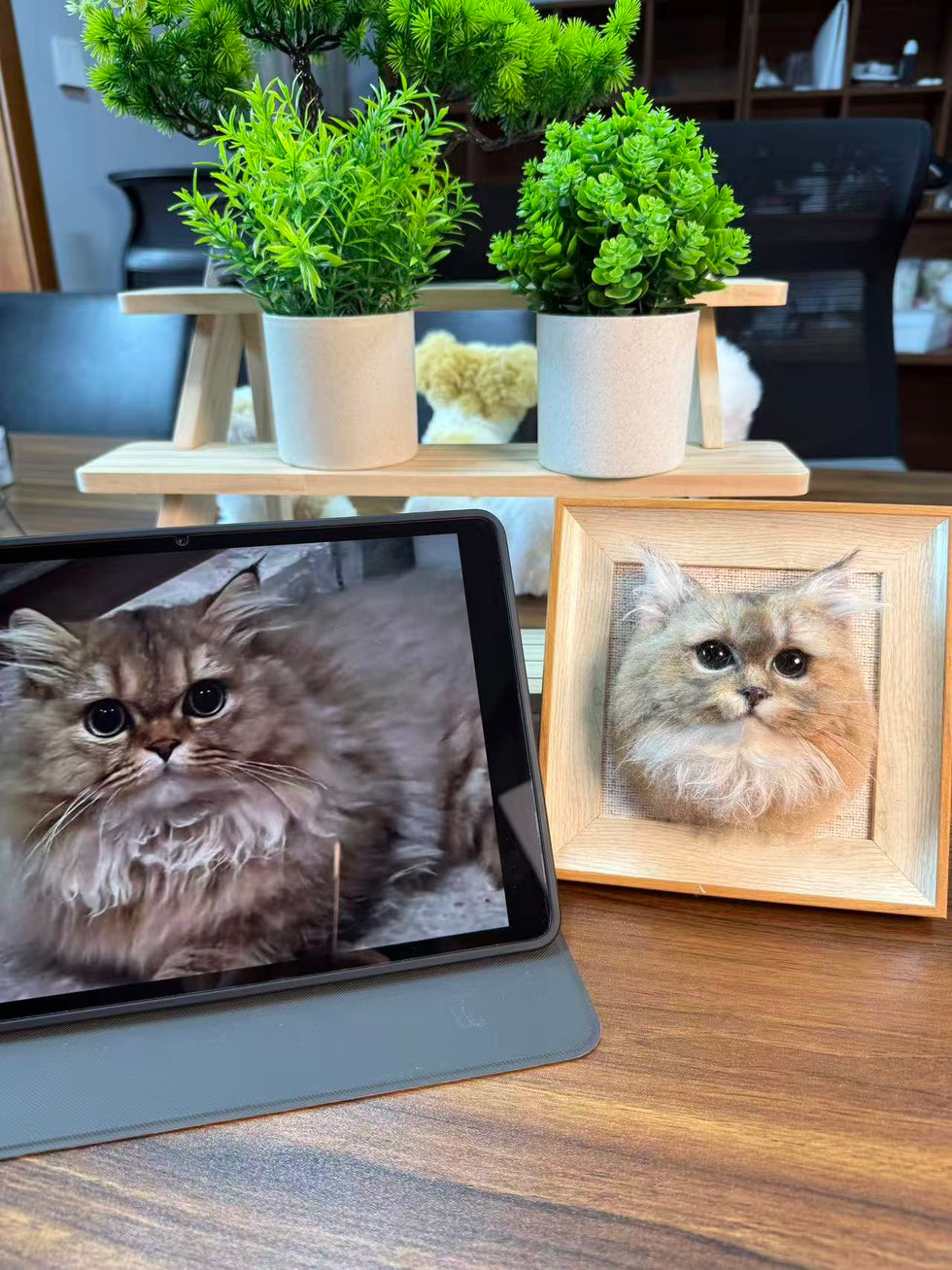 Custom wool felt pet portrait example made from a reference photo